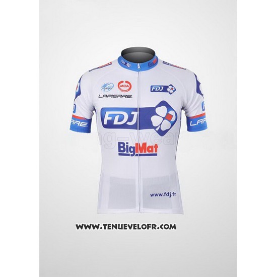 2012 Maillot Ciclismo FDJ Blanc et Azur Manches Courtes et Cuissard